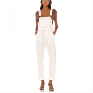 WeWoreWhat White Linen Overalls with Gold Accents Hardware Large